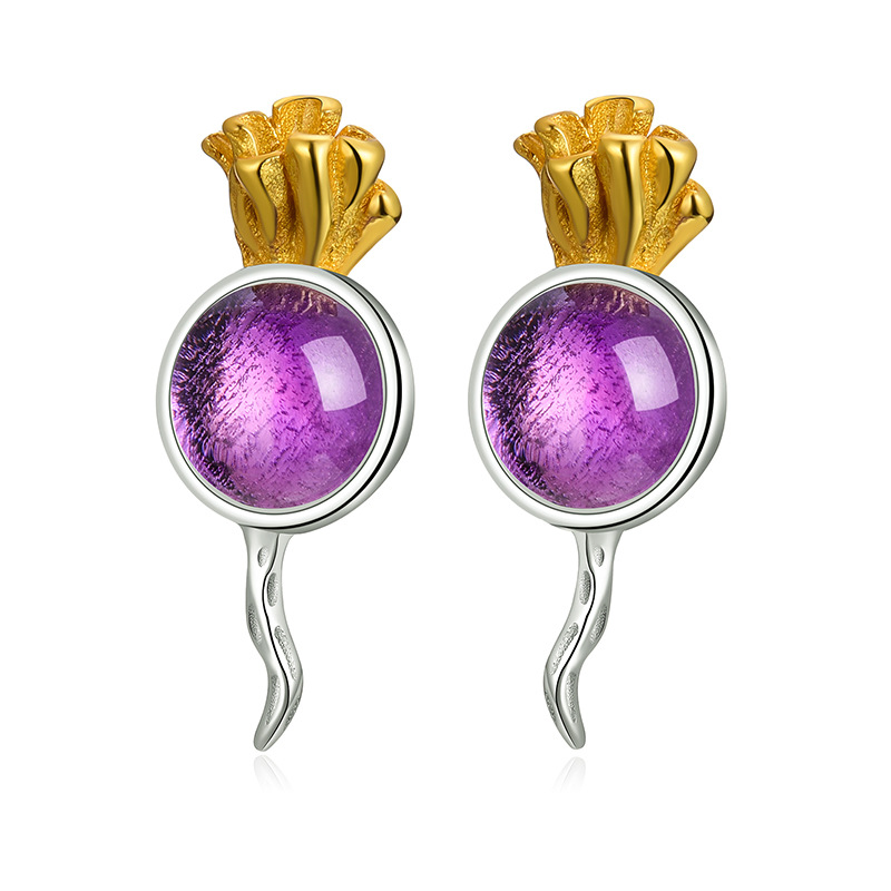 Radish Amethyst Sterling Silver S925 Women's Stud Earrings 5 8c7679d3 f77b 4635 b0d3 1bf6fa562a18 Radish Amethyst Sterling Silver S925 Women's Stud Earrings