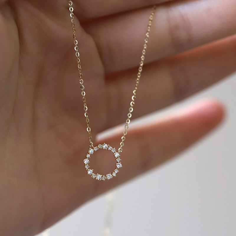 8d7a85b5 6d9a 4997 a525 794b73360542 Full Diamond Circle Temperament Japanese And Korean K Gold Clavicle Chain