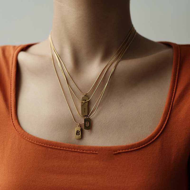 8d8df1f6 de0a 419b 89f8 fe834280e330 Lucky Number Stacked Square Brand Stainless Steel Necklace