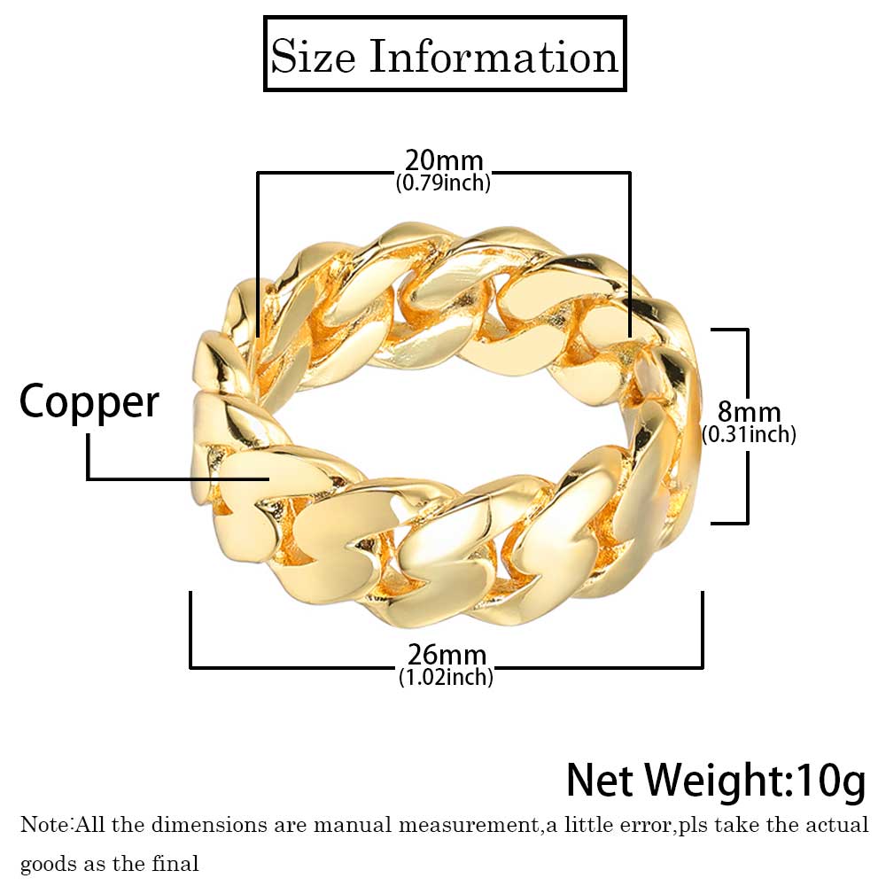 8dabb5c9 4d98 4411 9959 087c2649056a Hip Hop Simple 8mm Glossy Cuban Chain Ring Real Gold Plating