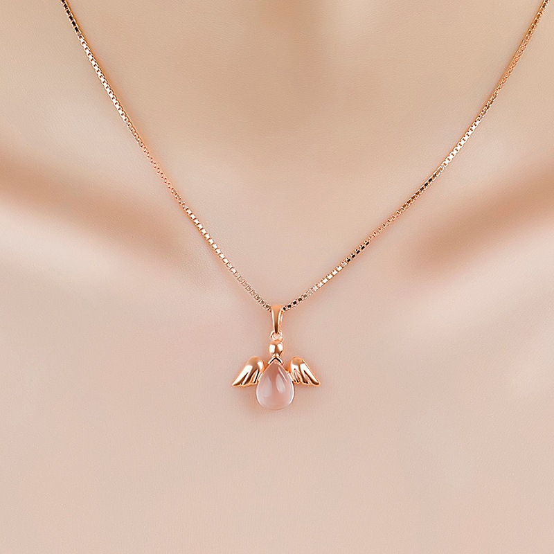 Stall Goods Korean Necklace Rose Gold Plated Synthetic Ross Quartz Pink Crystal Angel Women's Pendant Clavicle Chain Jewelry 1 8ea027db 978d 4732 8047 b87f873220bf Stall Goods Korean Necklace Rose Gold Plated Synthetic Ross Quartz Pink Crystal Angel Women's Pendant Clavicle Chain Jewelry