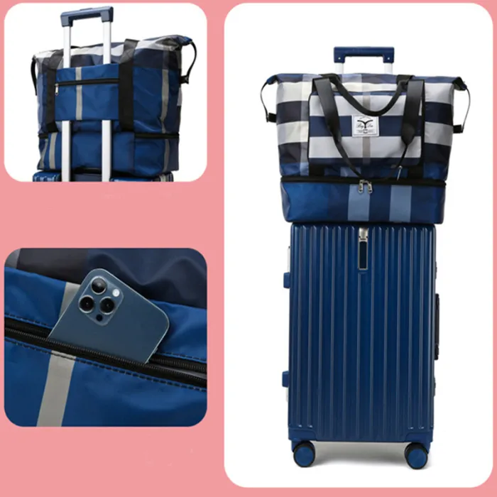 Foldable Travel Duffel Bag with Wet-Dry Pocket and Shoe Compartment, 20-35 L Gym and Weekender Bag - detail photo 5