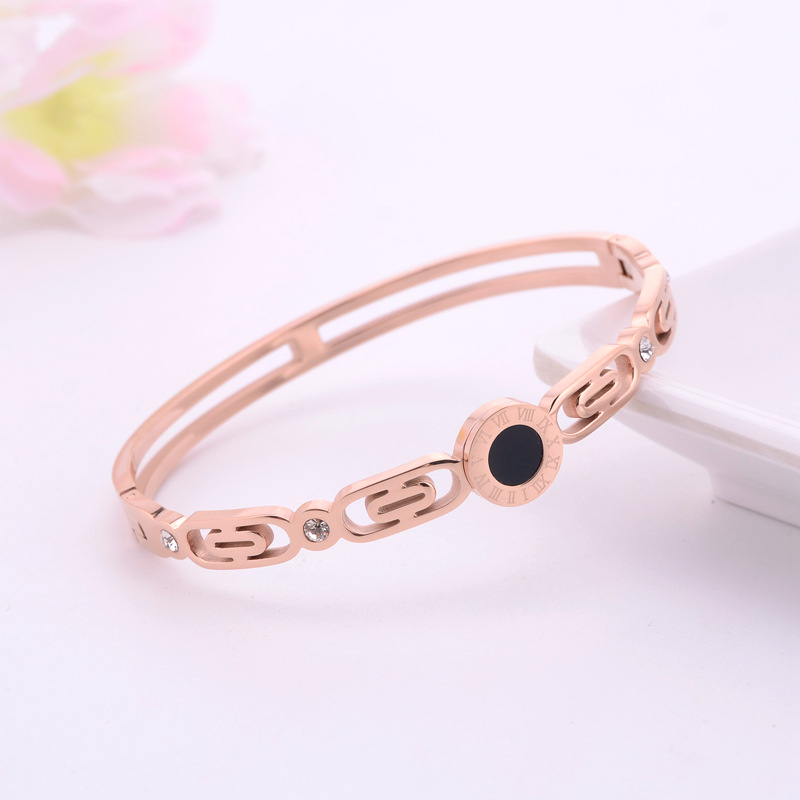 8f28c82e 41e0 486f 9893 d69054943a7f Fashionable Roman Numeral Rose Gold Women's Titanium Steel Bracelet