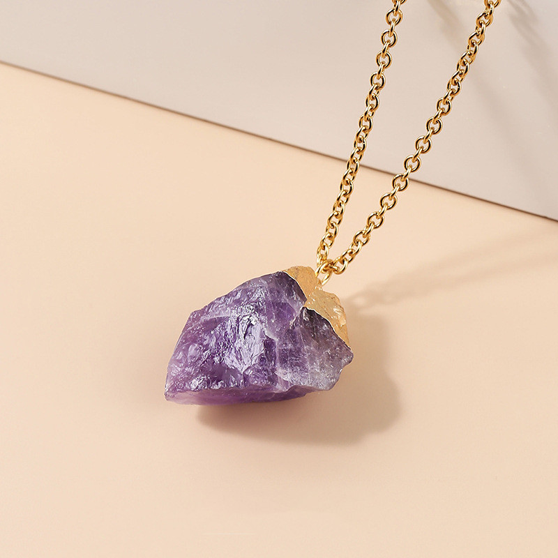 90727ac7 91a7 4571 b73f 7a1bda9863b9 Ladies Gold Plated Necklace Simple Amethyst Pendant
