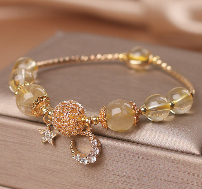 91cc3ad5 a187 4348 93af 4b81abdc6e24 Natural Citrine Gold Gem Quartz Bracelet Women's Light Luxury Star Moon Crystal Accessories