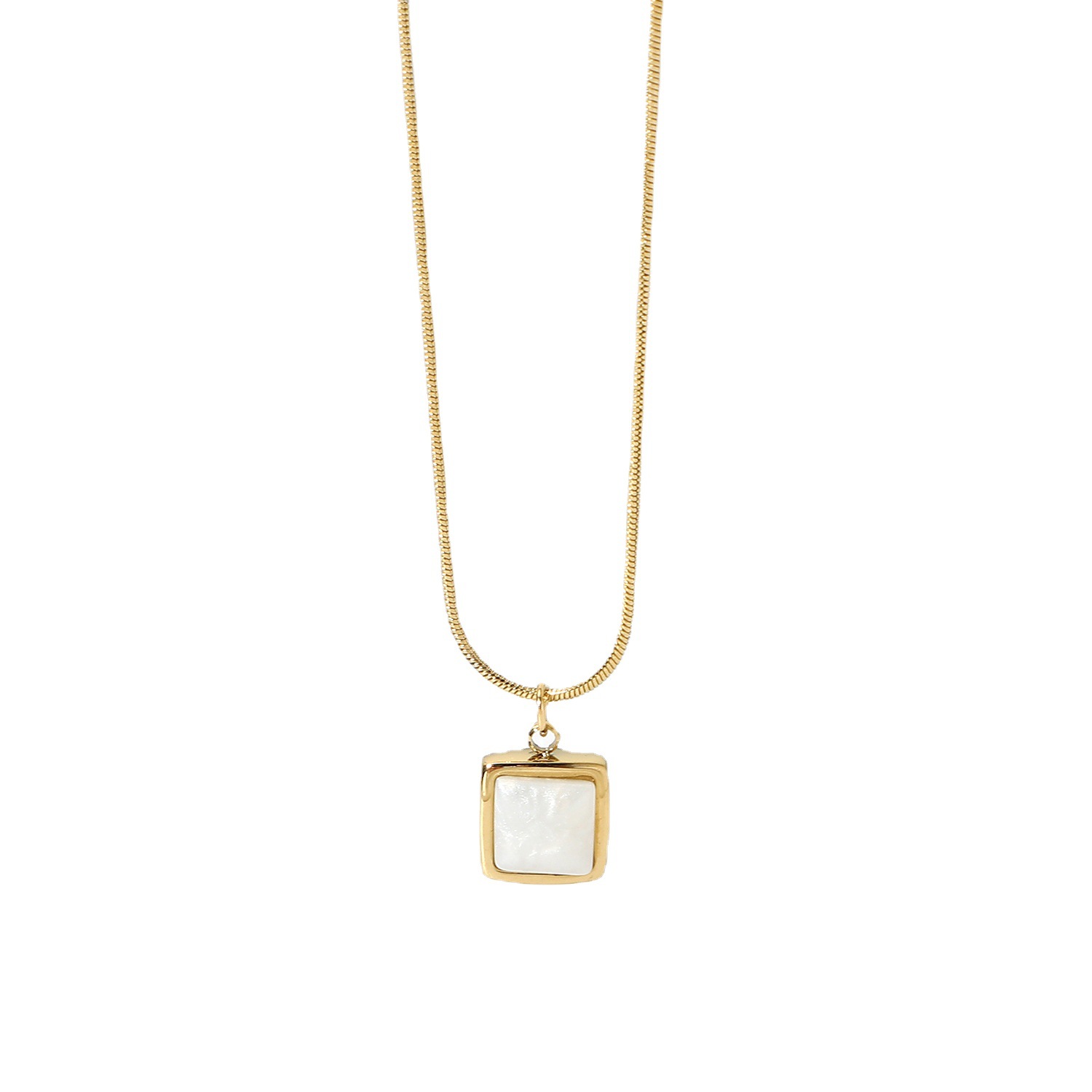 92d89f58 2bf0 4cf7 892b 6fc21313d9e4 14K Gold Plated Stainless Steel Necklace Square White Jade Pendant Women's Jewelry