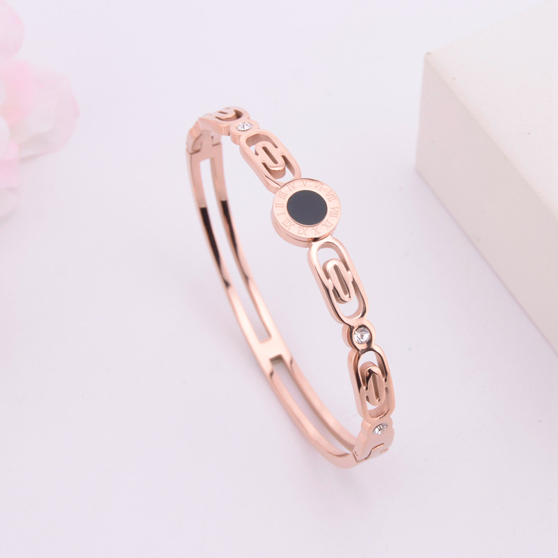 951c2654 56c0 4305 bcc1 8ed084a525ca Fashionable Roman Numeral Rose Gold Women's Titanium Steel Bracelet