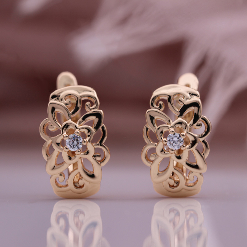 95681ff6 075b 4854 99ba 37f6aae72a4c Micro-set Zircon 585 Rose Gold Geometric Earrings