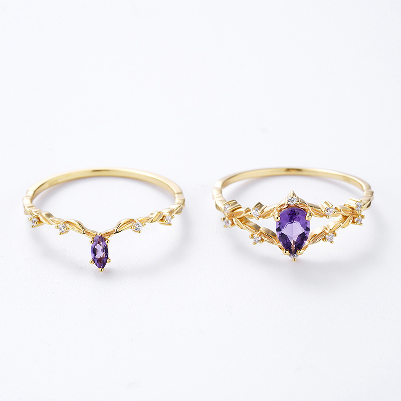 95985bd1 efb8 4de5 8ddc b76a33f2c2a8 S925 Silver Plated 14k Gold Amethyst Ring Set
