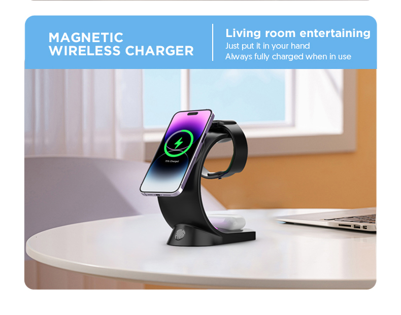 4 In 1 Magnetic Wireless Charger Fast Charging For Smart Phone Atmosphere Light For Airpods Pro I-phone Watch 26