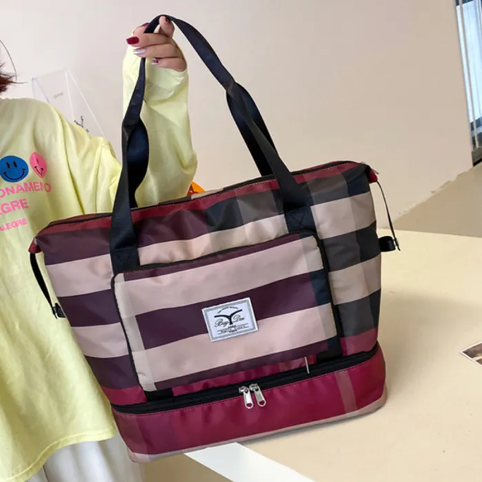 Foldable Travel Duffel Bag with Wet-Dry Pocket and Shoe Compartment, 20-35 L Gym and Weekender Bag - detail photo 4