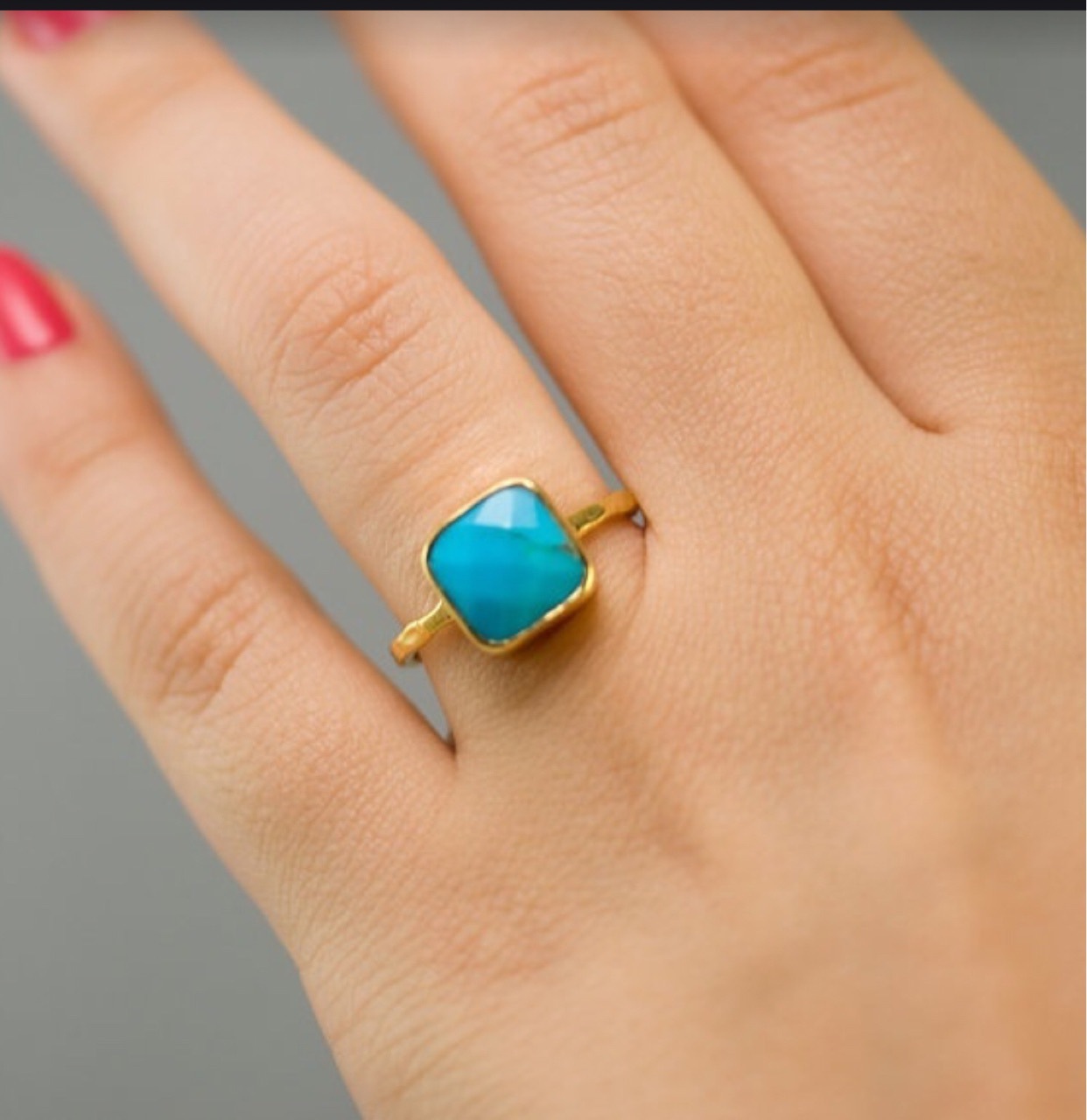 99a92b0c 78fb 43cc a36d e2c8b444413b Simple Square Turquoise 18k Gold Plated Ring