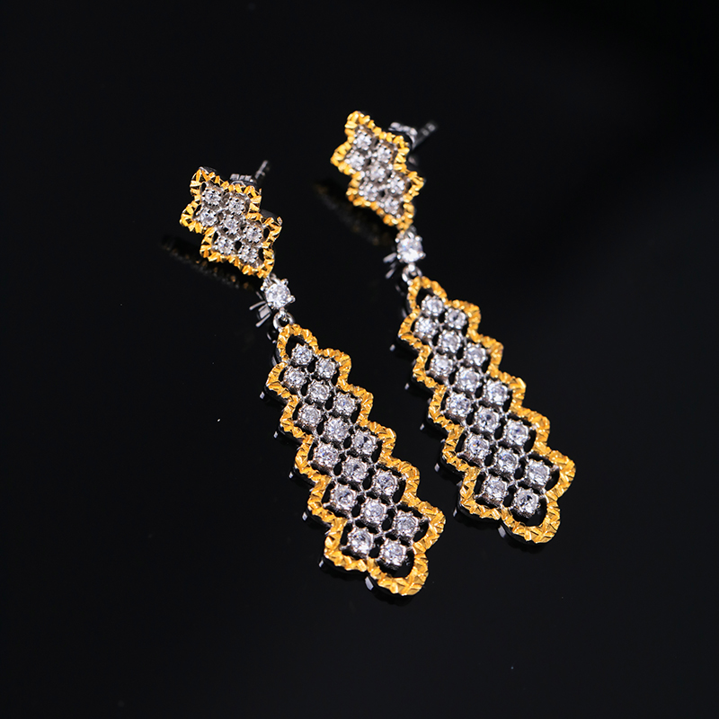 Gold Plated Micro Zirconia Lace Earrings In S925 Silver 2 9a326595 ac84 468a bd64 0a285bd5a309 Gold Plated Micro Zirconia Lace Earrings In S925 Silver