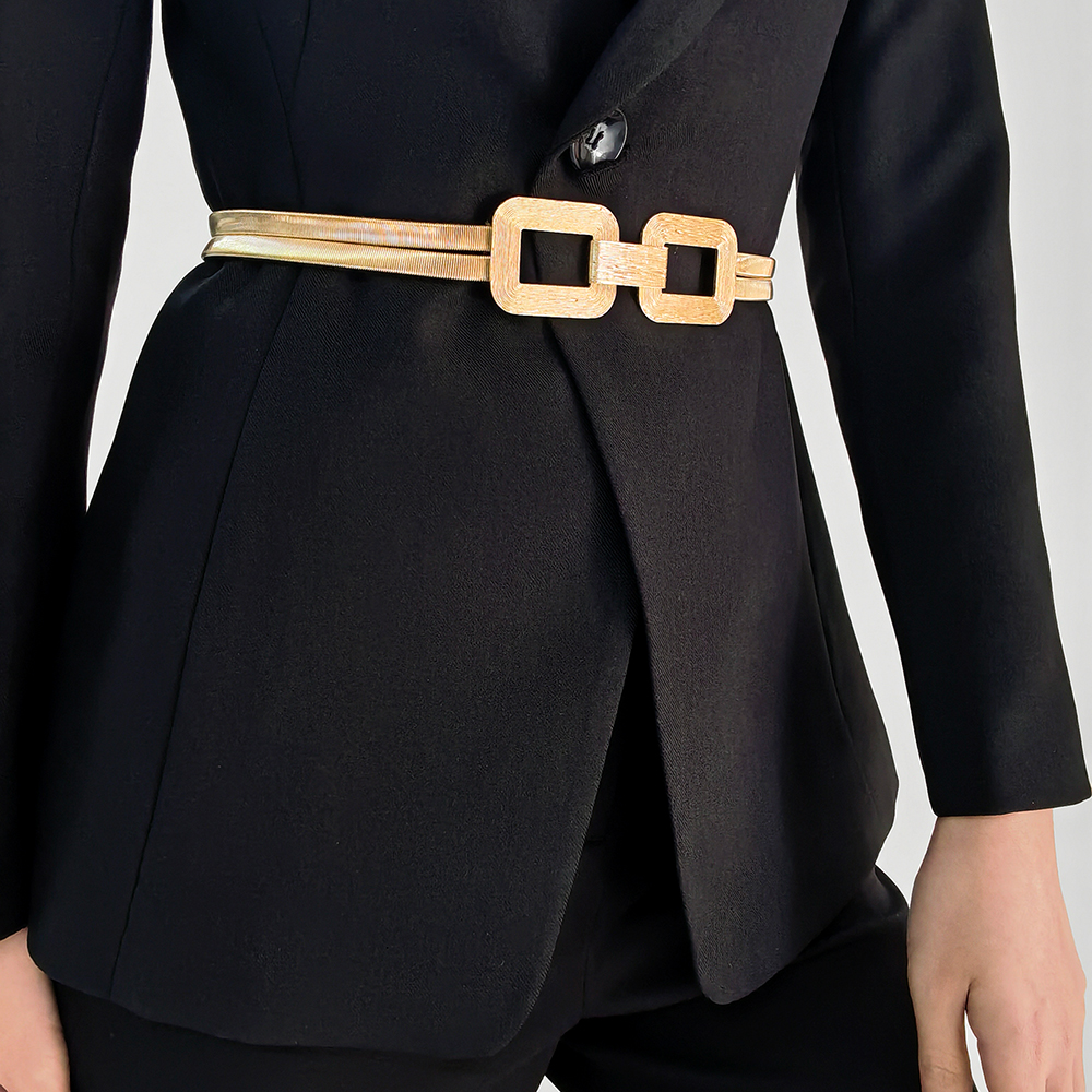 9bba7215 5706 4ebe 8c4d fe76e2d08d7c New Women's Metal Spring Waist Chain With Gold Elastic Square Buckle High-grade Elegant Coat Belt