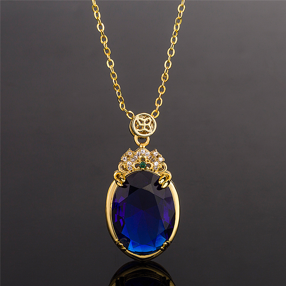 9bdff718 f395 45d9 a8d3 4ac71d7905ad Korean Style Hot Sale Big Stone Brazil Topaz Sapphire Pendant 18K Gold Plating With Diamond Inlaid Luxury Atmosphere