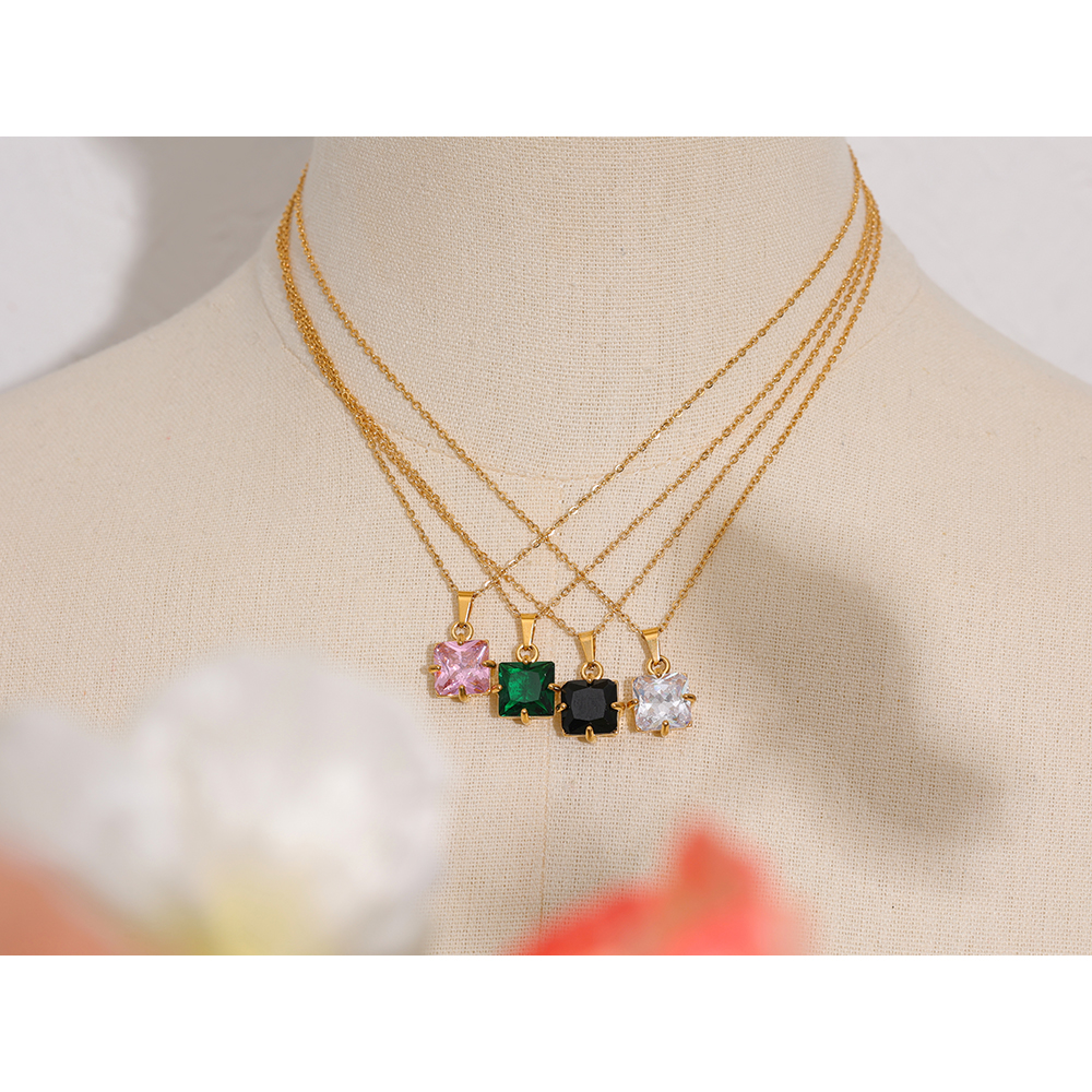 9eab1aae 0e78 4086 80be efe437807a6e Elegant Pendant Necklace 18K Gold Stainless Steel Large Square Zirconium Pendant