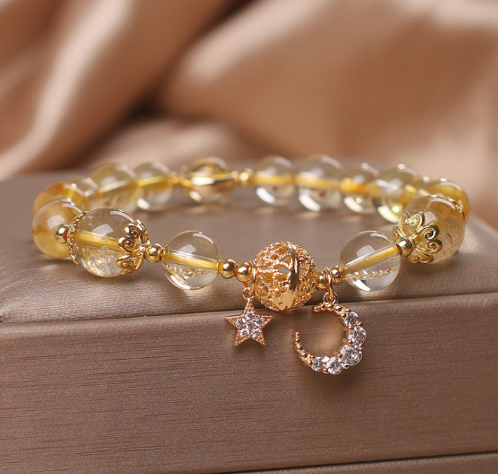 9f5d1de7 b9c2 4118 8dac ffee84f75381 Natural Citrine Gold Gem Quartz Bracelet Women's Light Luxury Star Moon Crystal Accessories