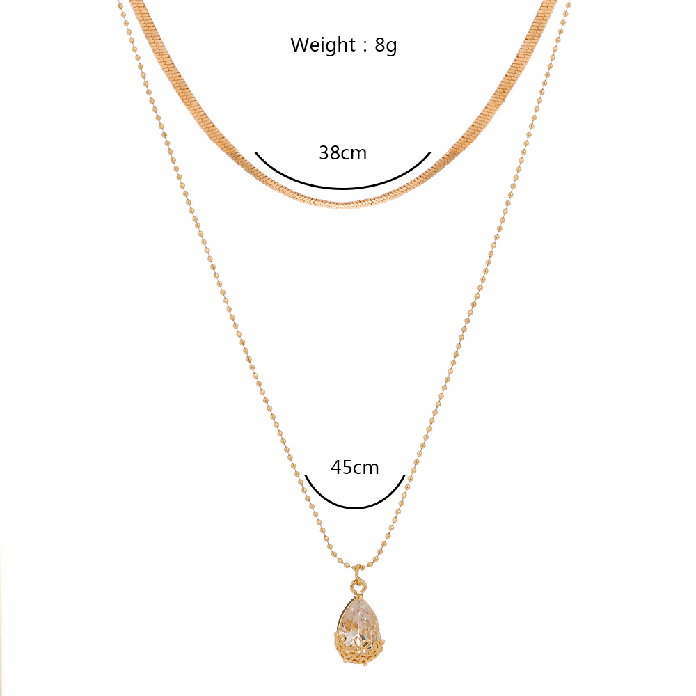 9f736ef1 1941 4a48 a6f0 60108ced68a5 Exaggerated water drop zircon pendant pendant pendant necklace, gold wire chain double-layered temperament necklace