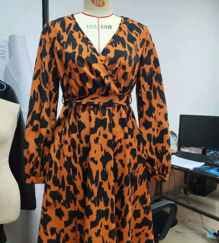 Printed Tie Cross V-neck Long Sleeve Women