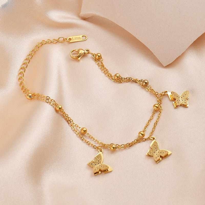 a5a669cb 1b27 4525 9554 0feb13037521 Titanium Steel Plated 14K Gold Butterfly Double-layer Room Beads Bracelet Female