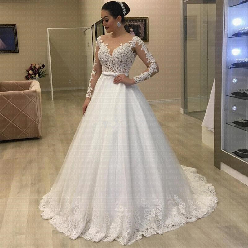 Applique Long Sleeve Wedding Bridal Gown