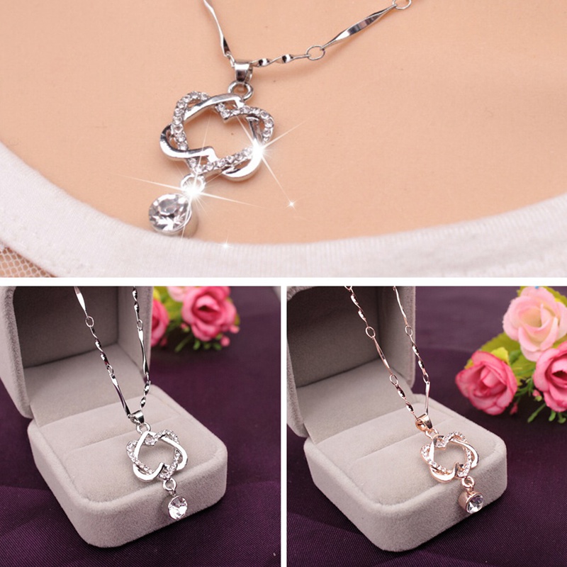 Korean Style White Gold Heart Necklace Double Heart 1 a6955cc3 5f7e 43d0 83bd 44e44727c475 Korean Style White Gold Heart Necklace Double Heart