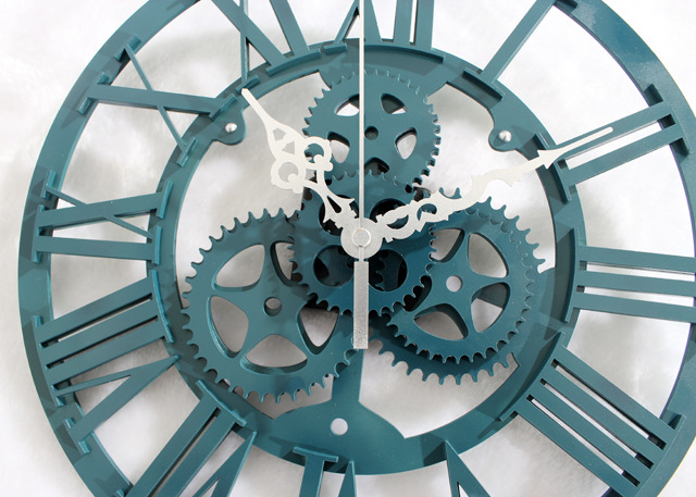 Antique Sapphire Green Retro Gear Wall Clock