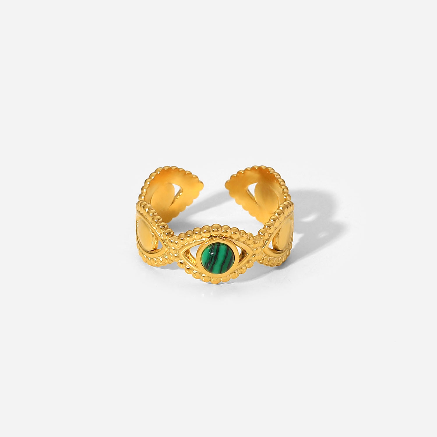 18K Gold Stainless Steel Green Malachite Natural Stone Ring 6 a8599912 d028 4813 9456 ce2088e5ad76 18K Gold Stainless Steel Green Malachite Natural Stone Ring