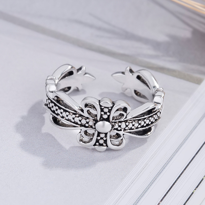 a926bc38 e21d 4aaa 889f 5ead7f88228d New Thai Silver Ring Crow Star Ring Female Luo Heart Ring Retro Jewelry