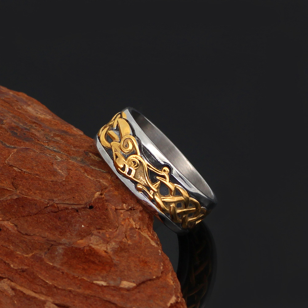 ab088a5a a3f9 4823 86f5 df9f15b5a8e8 New Viking Style Stainless Steel Gold Dragon-shape Crow Ring Ring