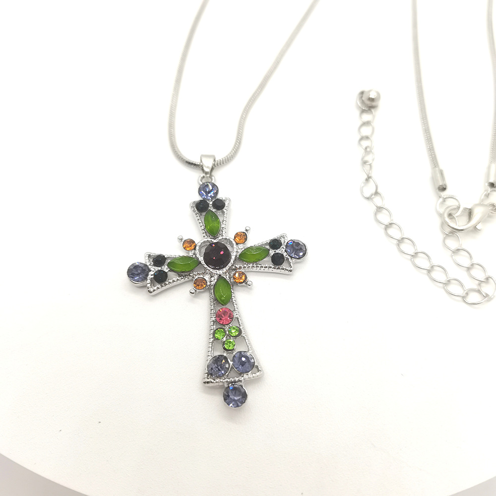 ac033afe 4706 4e17 9d78 e226a75ed183 Cross Necklace Clavicle Chain Micro Inlaid Colored Diamonds White K Pendant