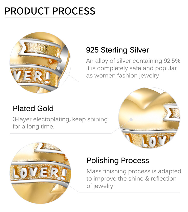 ac8af50b 8606 4c23 9268 80f99d6f408c Ribbon Heart Beads 925 Sterling Silver Gold Plated Beads Women's Bracelet Necklace Diy Accessories