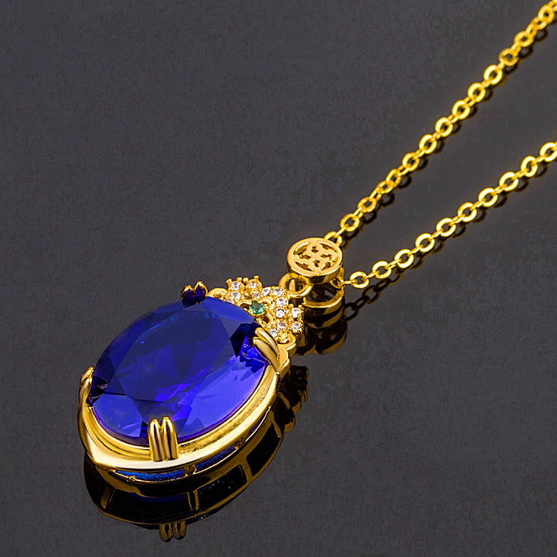 ad6029ee 9aea 4d48 8307 e5cd497e20e2 Korean Style Hot Sale Big Stone Brazil Topaz Sapphire Pendant 18K Gold Plating With Diamond Inlaid Luxury Atmosphere