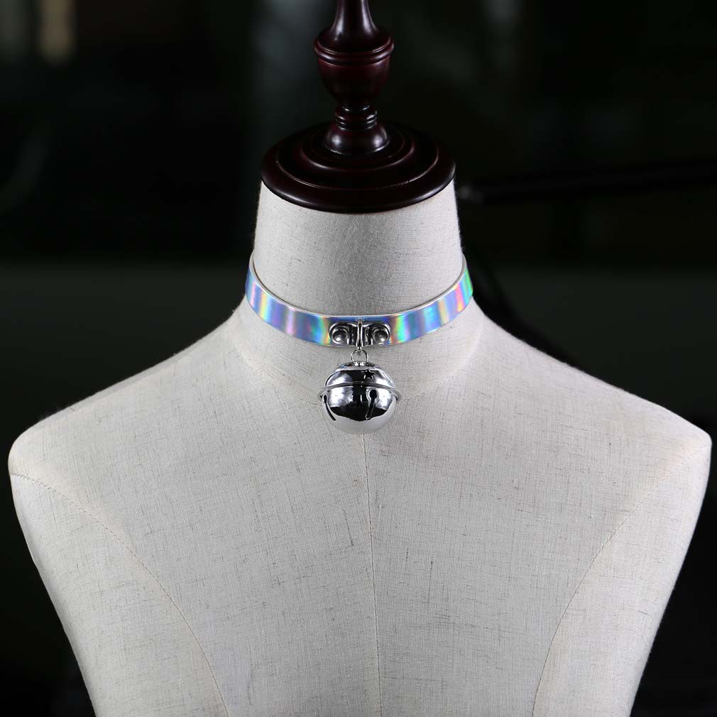 ae4789b5 0a70 4c50 832f 57e0e8f63b83 Retro Punk Soft Girl Laser Leather Bell Pendant Necklace