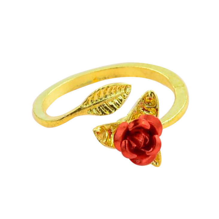 ae5c1856 c0ac 42dd bb79 691983e423d1 Red Rose Garden Flower Leaves Resizable Gold Finger Rings
