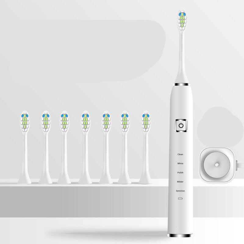 White Ultrasonic Toothbrush with 7 brush heads