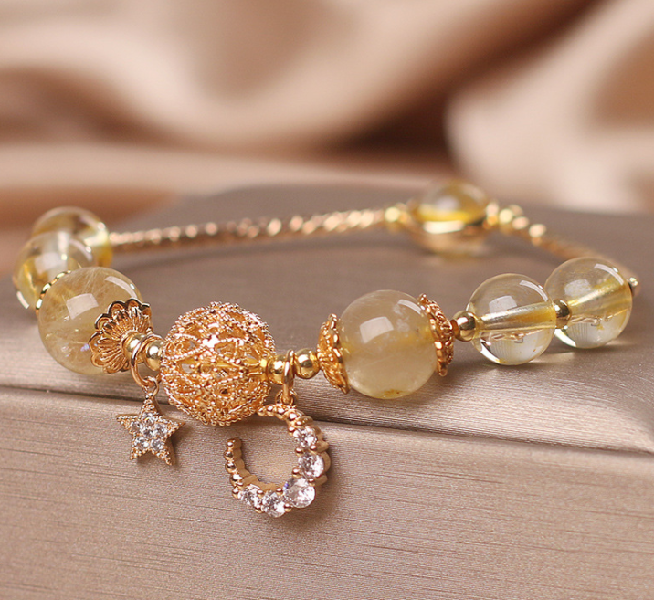b024d81f 5219 4dd7 9d7e 93a462d7b7d9 Natural Citrine Gold Gem Quartz Bracelet Women's Light Luxury Star Moon Crystal Accessories