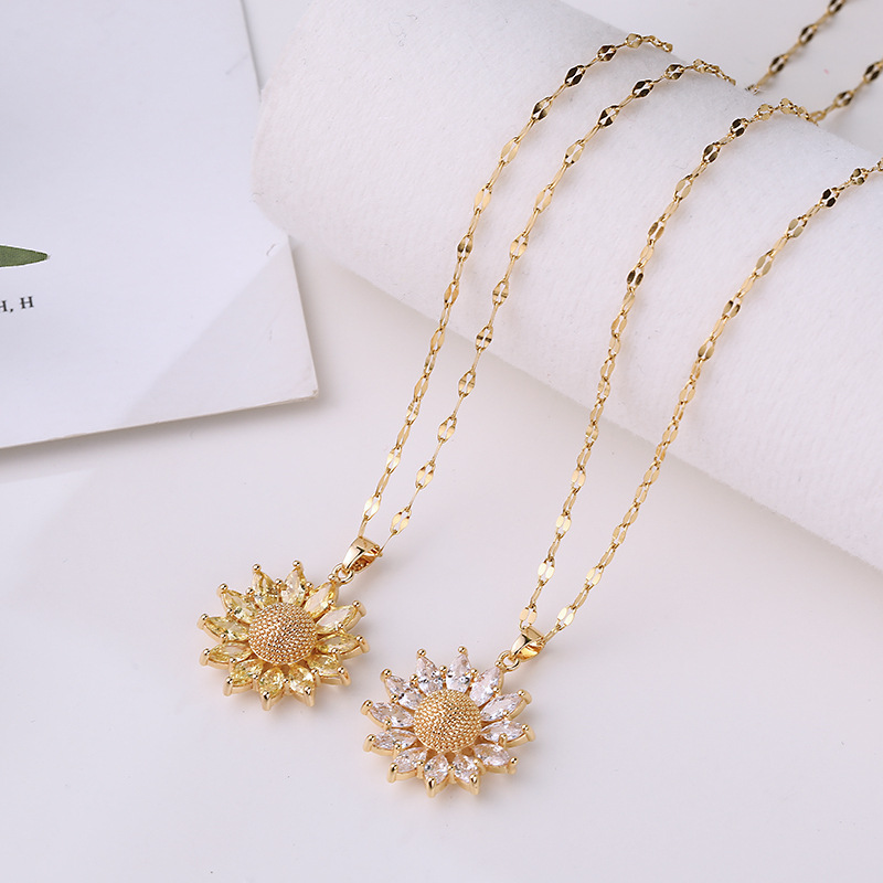 Gold Zircon Sunflower Pendant Women's Necklace Fashion Accessories 6 b042fea1 c895 4ade a7a1 0e0805c4a338 Gold Zircon Sunflower Pendant Women's Necklace Fashion Accessories