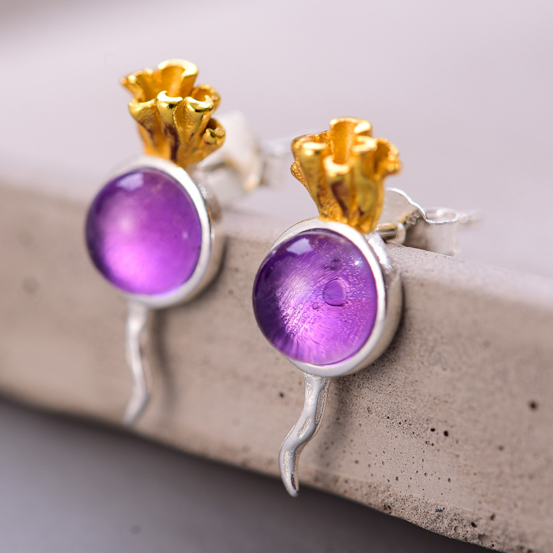 Radish Amethyst Sterling Silver S925 Women's Stud Earrings 3 b08bf649 409e 4692 b051 38ee1cdcea7a Radish Amethyst Sterling Silver S925 Women's Stud Earrings