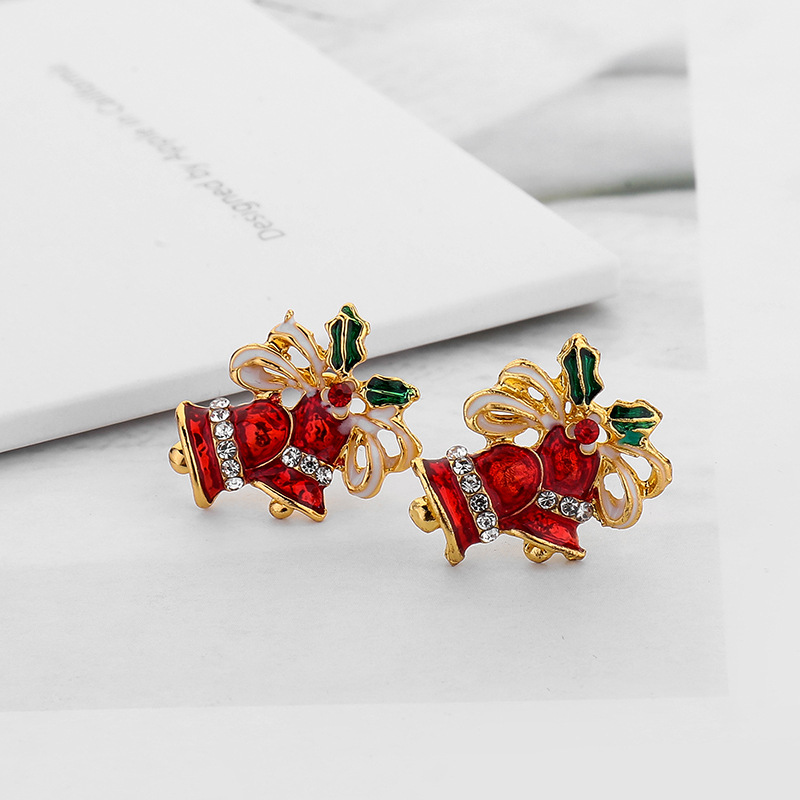 b1f170fa 147f 4c0b 9a1b 72d1b6659740 Christmas Gift Dripping Oil Bow Bell Earrings