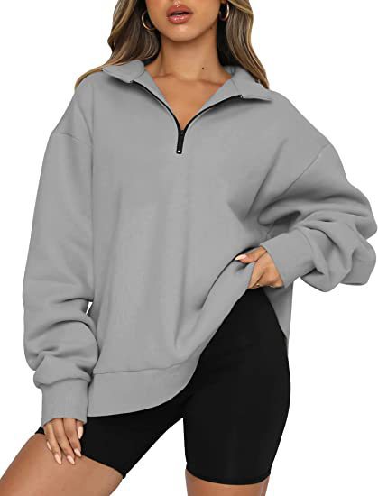 Women Sweatshirts Zip Turndown Collar Loose Casual Top