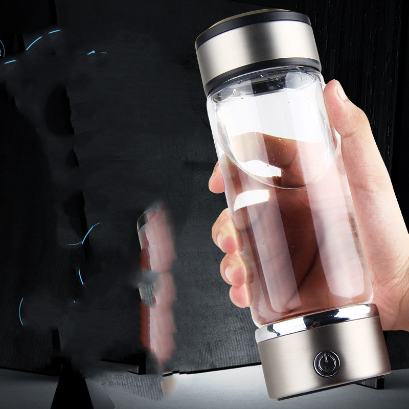 "Rechargeable Quantum Hydrogen-rich Water Glass Cup: Stay hydrated with revitalizing hydrogen-rich water on-the-go!"