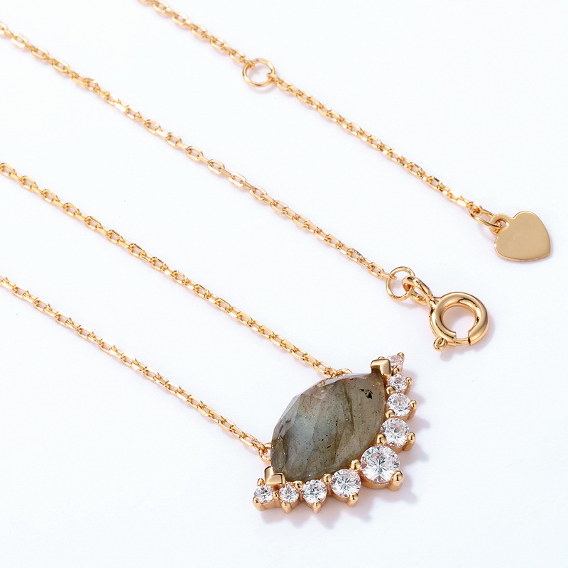b54b8396 e750 4ee4 9af2 f4164a44f465 Women's Gold Natural African Labradorite Geometric Necklace