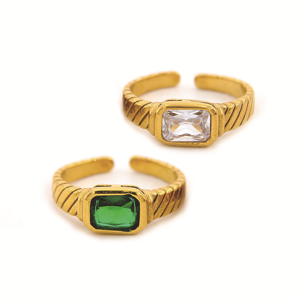 b578f4c6 a985 4469 9394 f948e5cfa966 18K Gold Plated Square Open-end Zircon Ring Stainless Steel