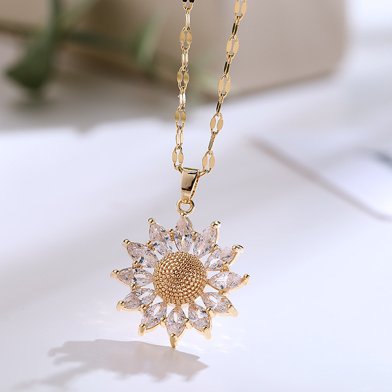 Gold Zircon Sunflower Pendant Women's Necklace Fashion Accessories 4 b78c6780 af13 42e2 a218 6ed2b406d715 Gold Zircon Sunflower Pendant Women's Necklace Fashion Accessories