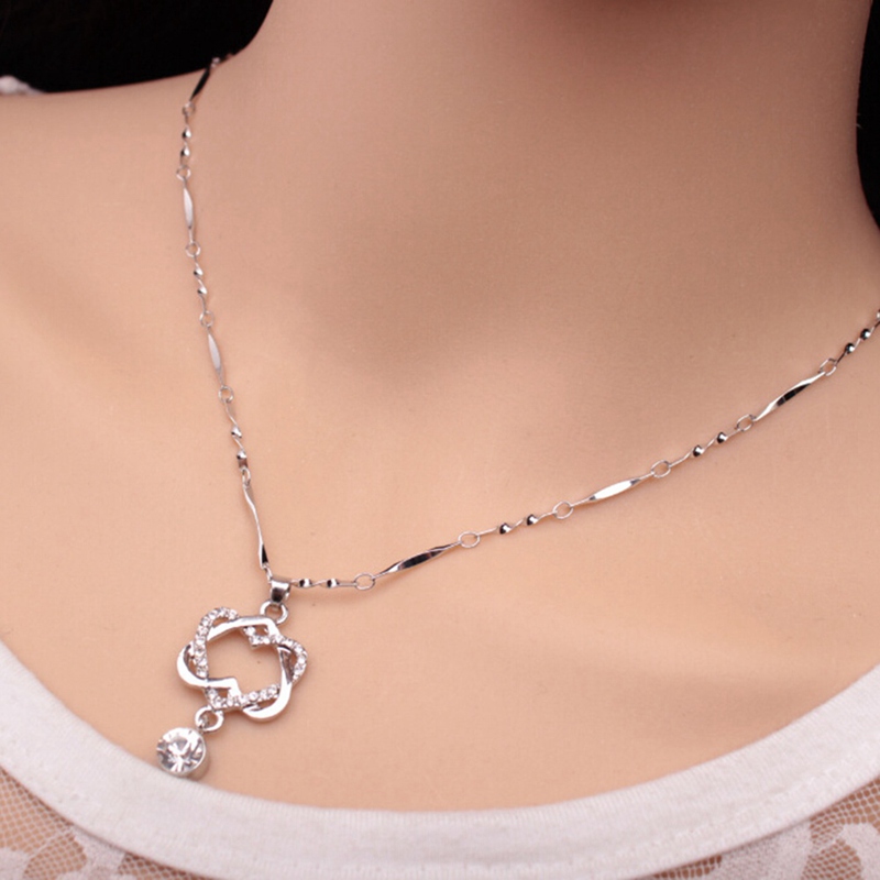 Korean Style White Gold Heart Necklace Double Heart 6 b81f660f 86dc 42e9 9c0a 04cc1b551275 Korean Style White Gold Heart Necklace Double Heart