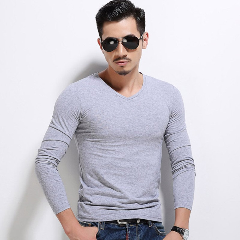 Gray Classic Men's Slim long sleeve T-shirt