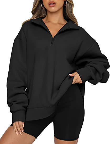 Women Sweatshirts Zip Turndown Collar Loose Casual Top