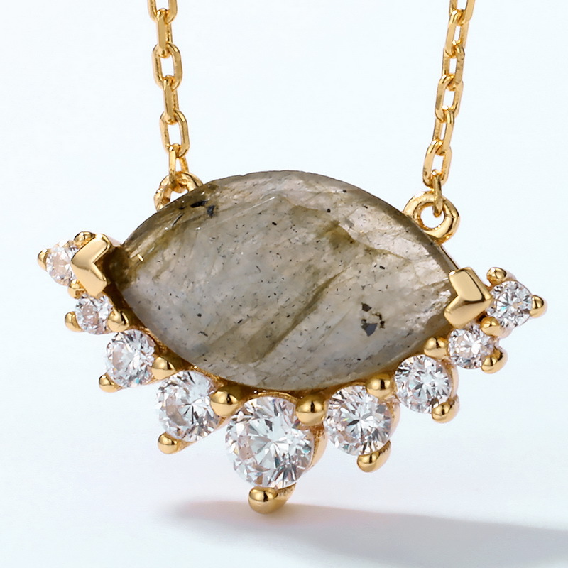 ba806fe7 dee0 42b0 b015 9324633d74b4 Women's Gold Natural African Labradorite Geometric Necklace