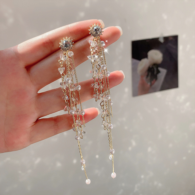 Crystal Super Fairy Temperament Long Earrings With Thin Face 2 bad235f9 f159 4c78 9119 a9003909f7f8 Crystal Super Fairy Temperament Long Earrings With Thin Face